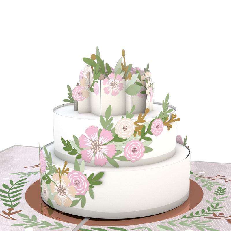 Lovepop Wedding Cake Pop Up Card, 5" W x 7" H, Pink and Green Floral Embellishments, Blank Envelope Included - Image 1